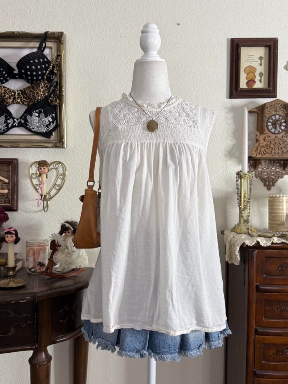 Dainty cottagecore cream colored prairie style babydoll blouse
